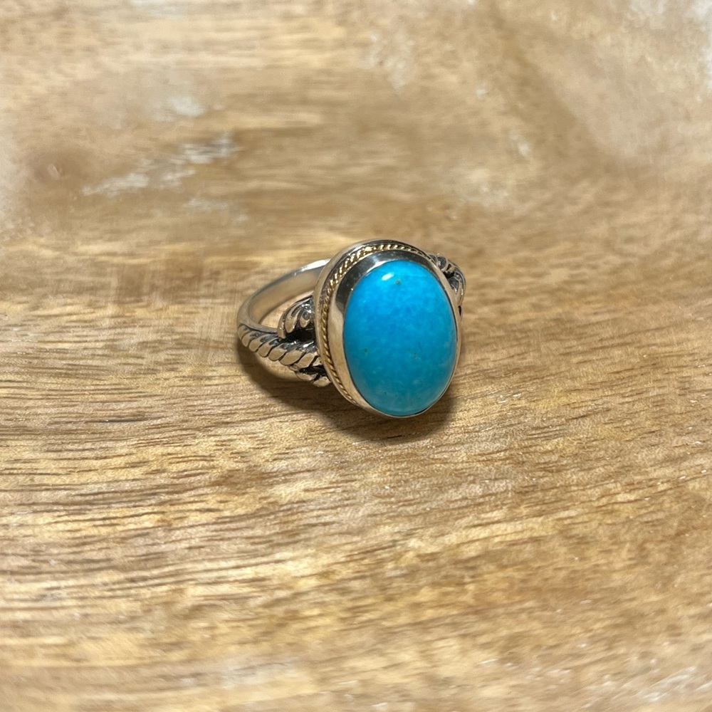 *SOLD* EFFY Sterling Silver & 18K Yellow Gold Blue Turquoise Ring - Picture 2 of 16